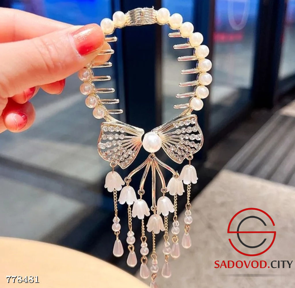 Заколка-зажим для пучка со стразами и жемчугом - Bruno фото 3