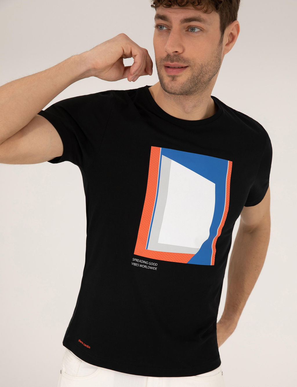 Siyah Bask_l_ Bisiklet Yaka Ti__rt