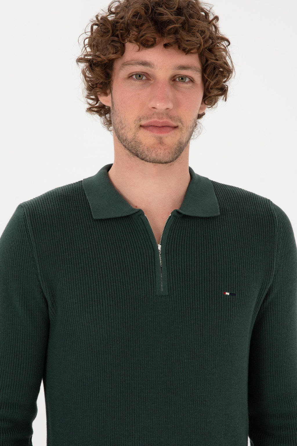 Erkek Regular Fit Fermuarl_ Koyu Ye_il Basic Kazak - U.s. polo assn фото 2