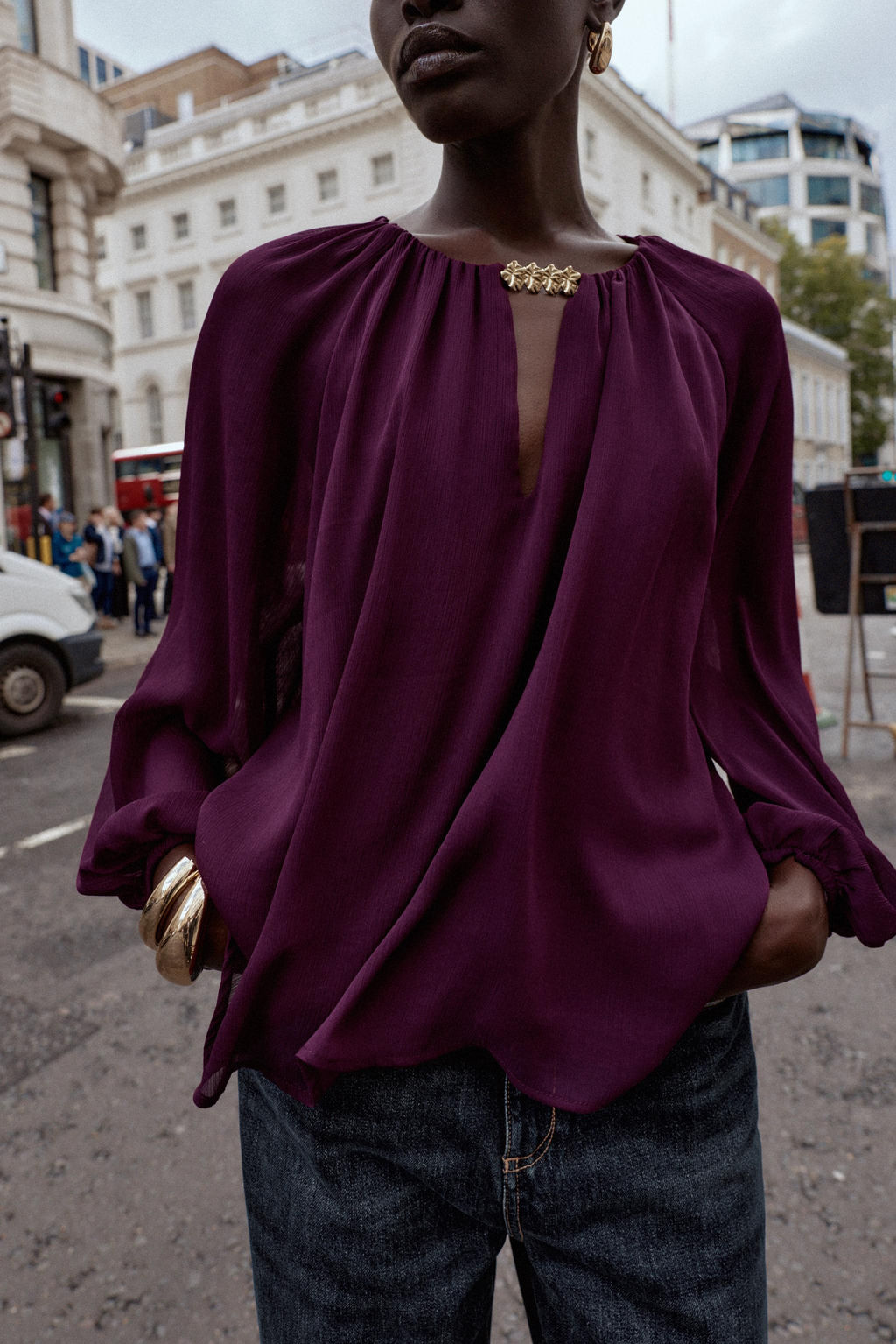 SEMI-SHEER BLOUSE WITH TRIM - Zara фото 2