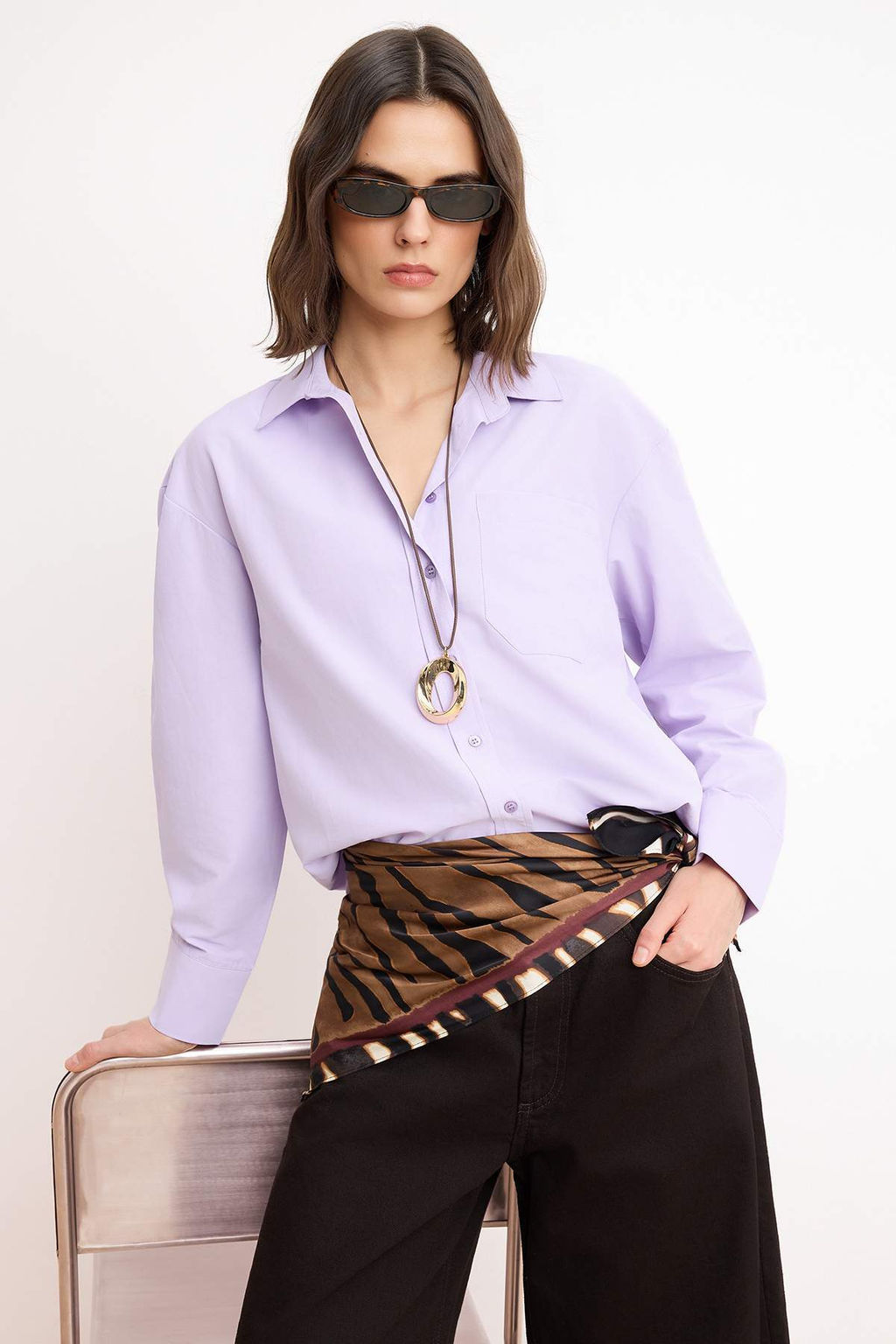 TRENDYOLMILLA Beyaz Tek Cepli Boyfriend/Genis Kal?p Pamuklu Dokuma Gomlek TWOAW20GO0115 фото 111