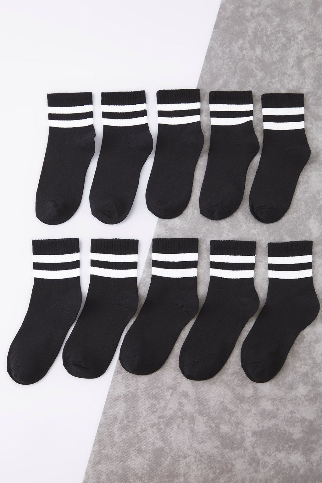 TRENDYOL MAN Beyaz Unisex 10lu Cizgili Pamuklu Kolej/Tenis Boy Nefes Alan Yazl?k Corap TMNSS25CO00019