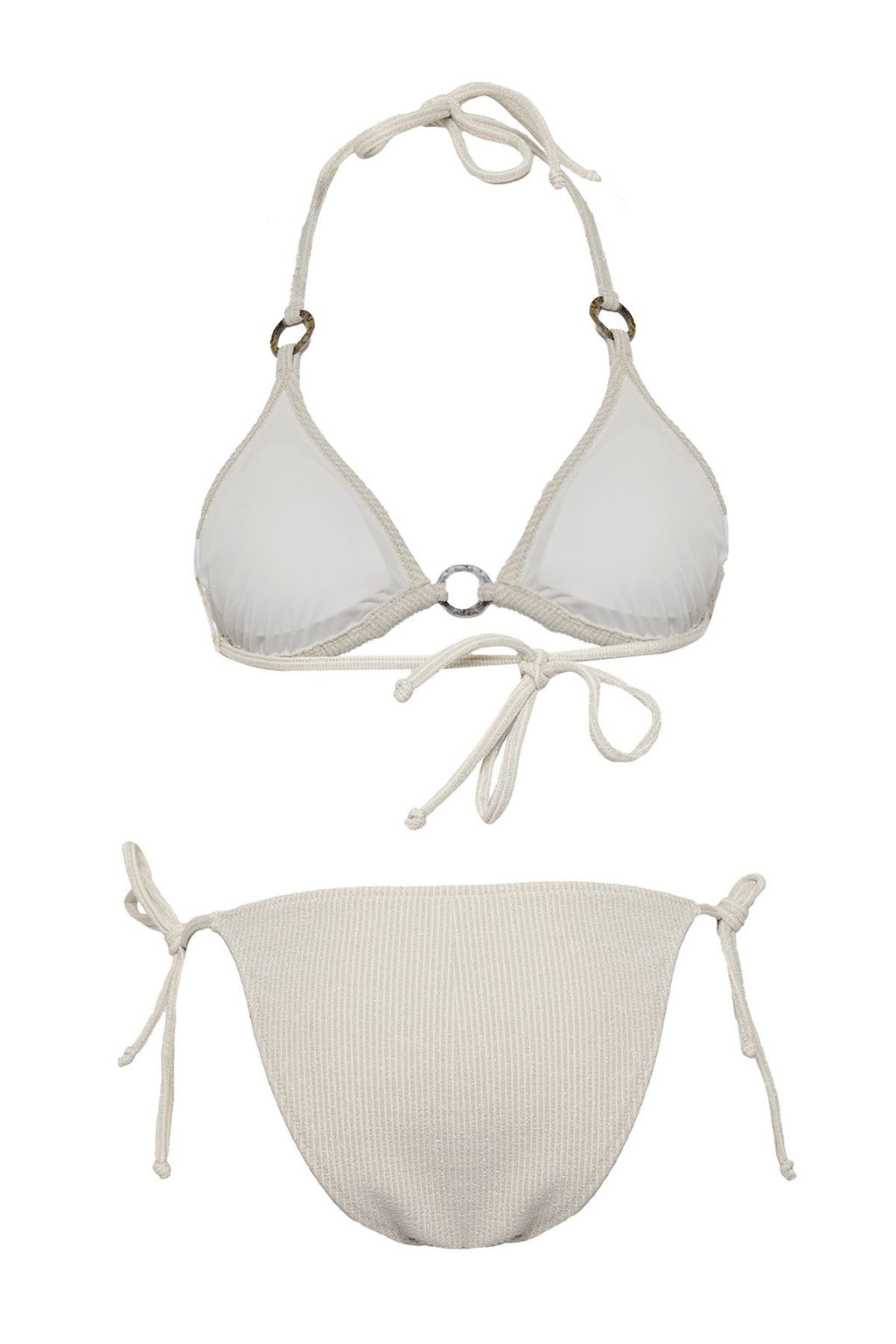 TRENDYOLMILLA Bej Ucgen Aksesuarl? Simli Dokulu Regular Bikini Tak?m? TBESS25BT00014  фото 10