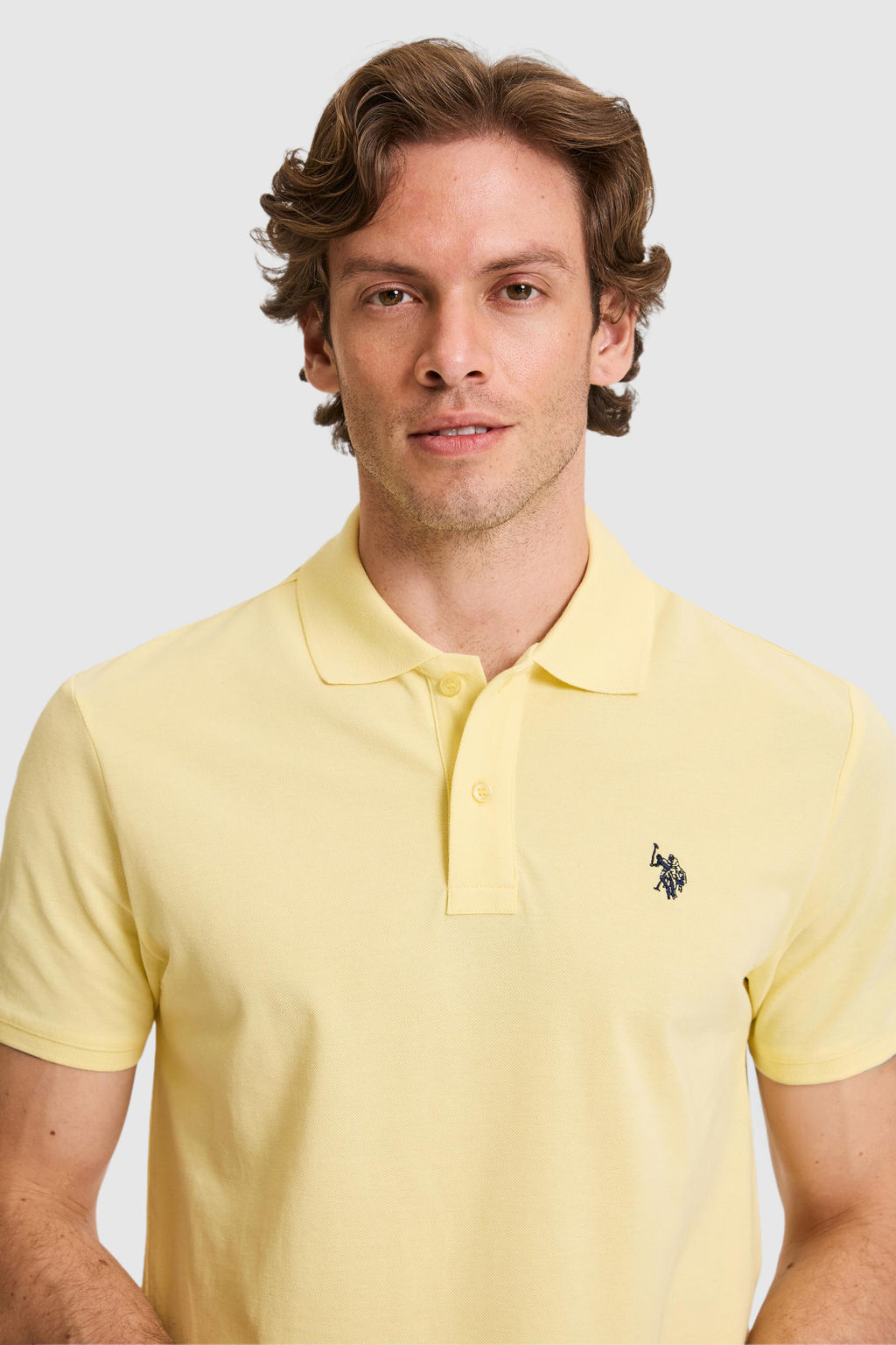 Erkek Slim Fit Polo Yaka A__k Sar_ Basic Ti__rt