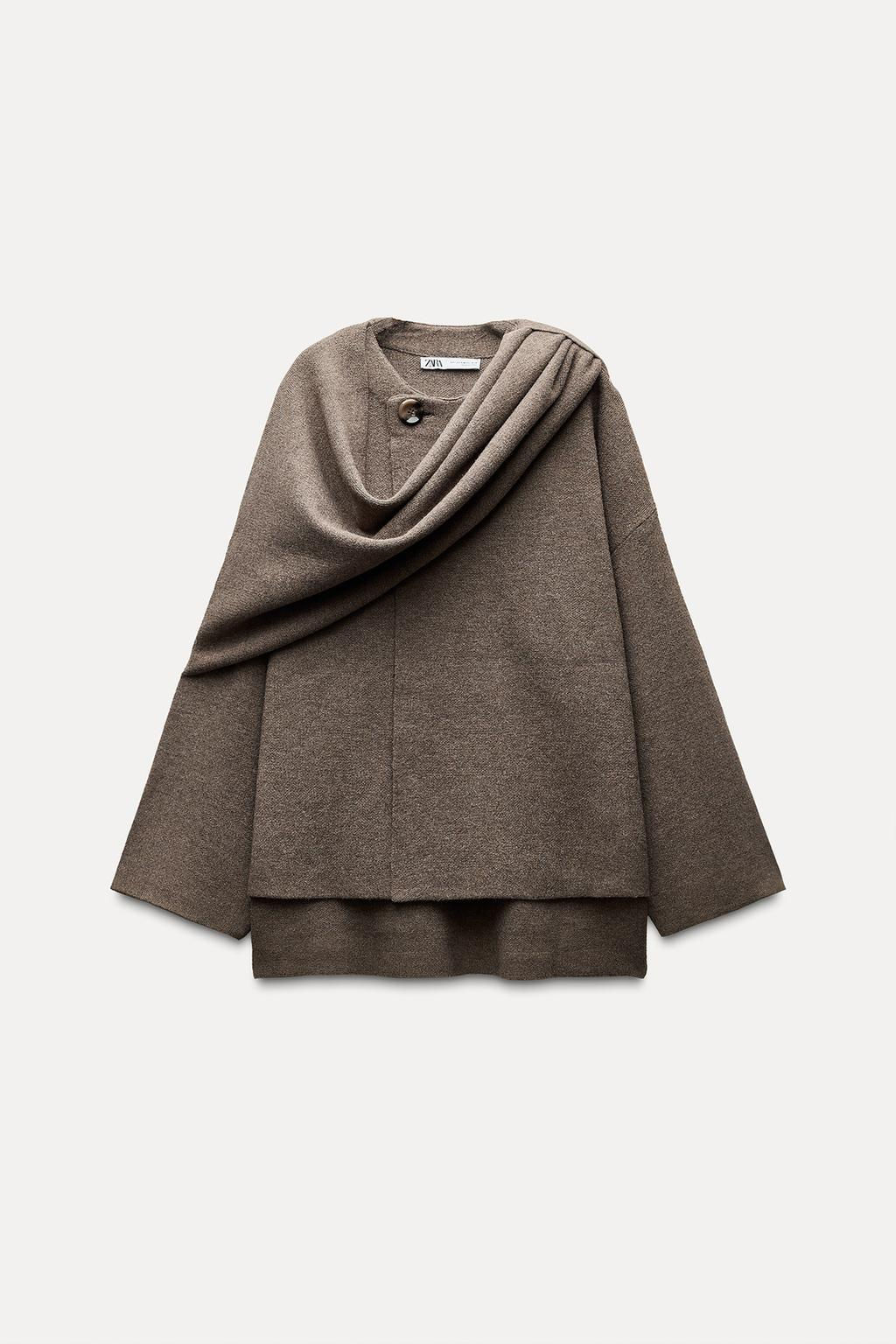 SHORT KNITTED COAT WITH SCARF - Zara фото 18