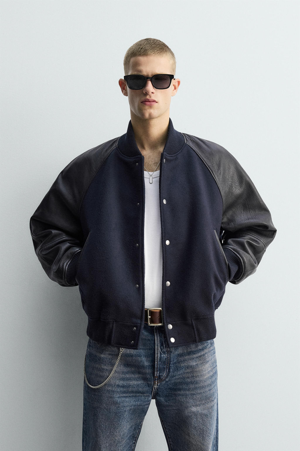 LIMITED EDITION CONTRAST LEATHER BOMBER JACKET - Zara фото 2