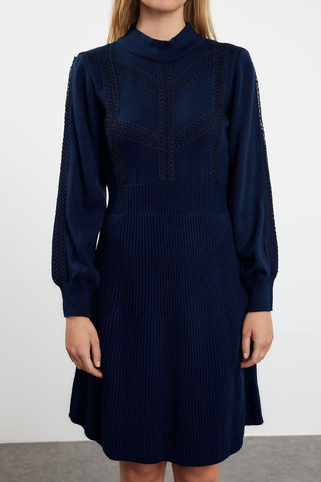 Lacivert Mini Triko Dantelli Elbise TWOAW22EL0011