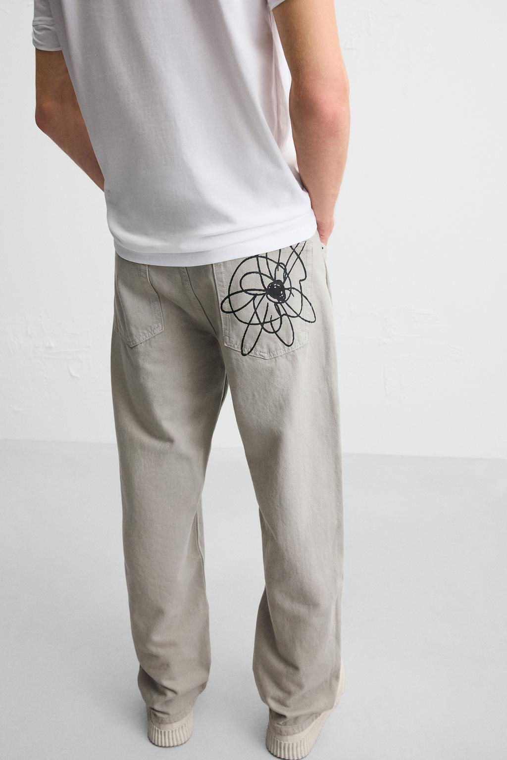 FLORAL PRINT STRAIGHT-LEG JEANS - Zara фото 5