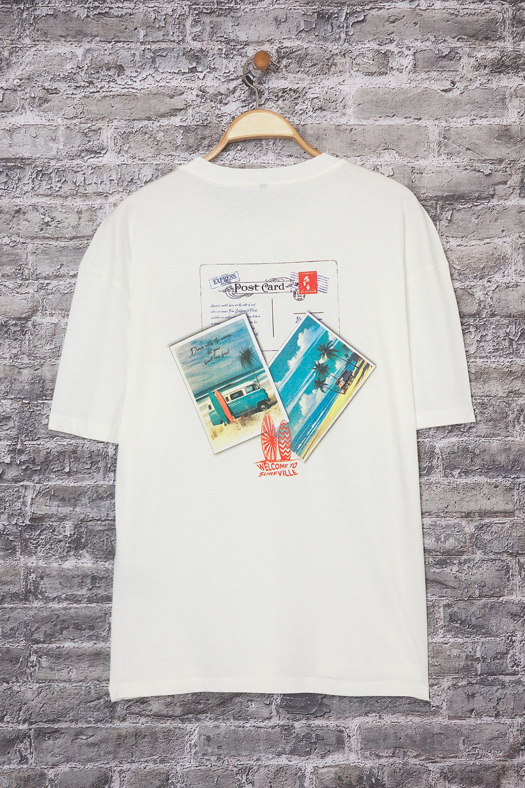 TRENDYOL MAN Ekru Oversize/Genis Kesim Karpostal Bask? Detayl? %100 Pamuk T-Shirt TMNSS25TS00221 - Trendyolmilla фото 2