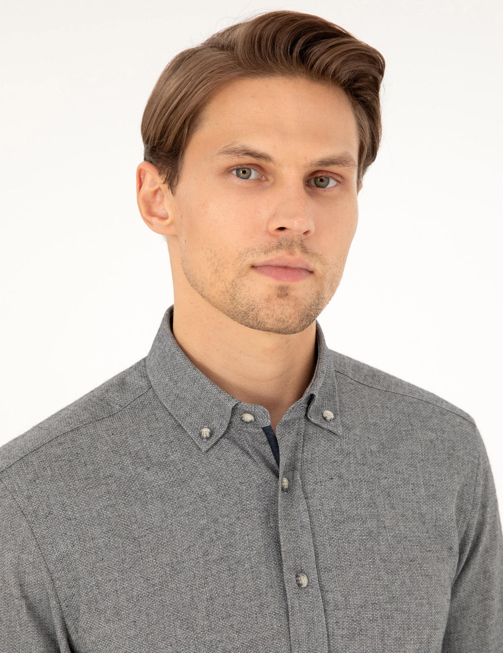 Рубашка Slim Fit с длинным рукавом серая