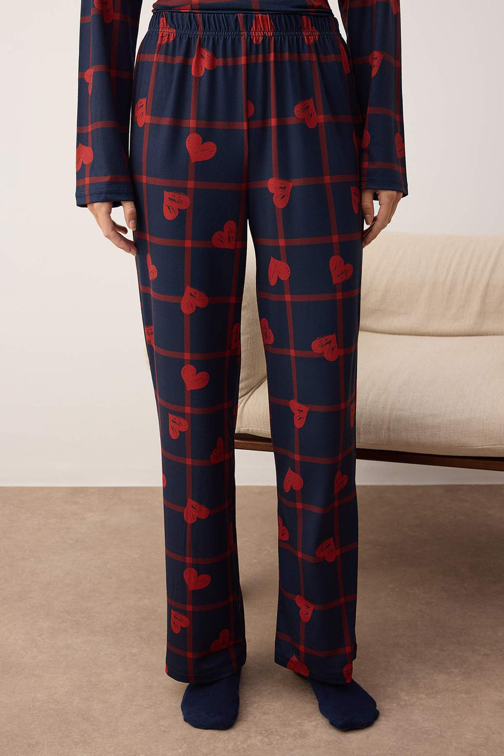 Lacivert Kalpli Yumusak Tuse Orme Pijama Tak?m? THMAW26PT00045