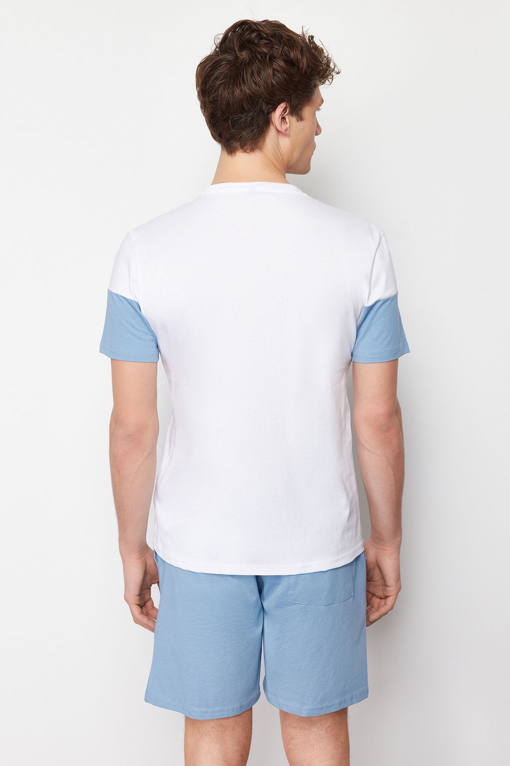 TRENDYOL MAN Mavi Regular Fit Slogan Bask?l? Orme Sortlu Pijama Tak?m? TMNSS24PT00002 - Trendyolmilla фото 6