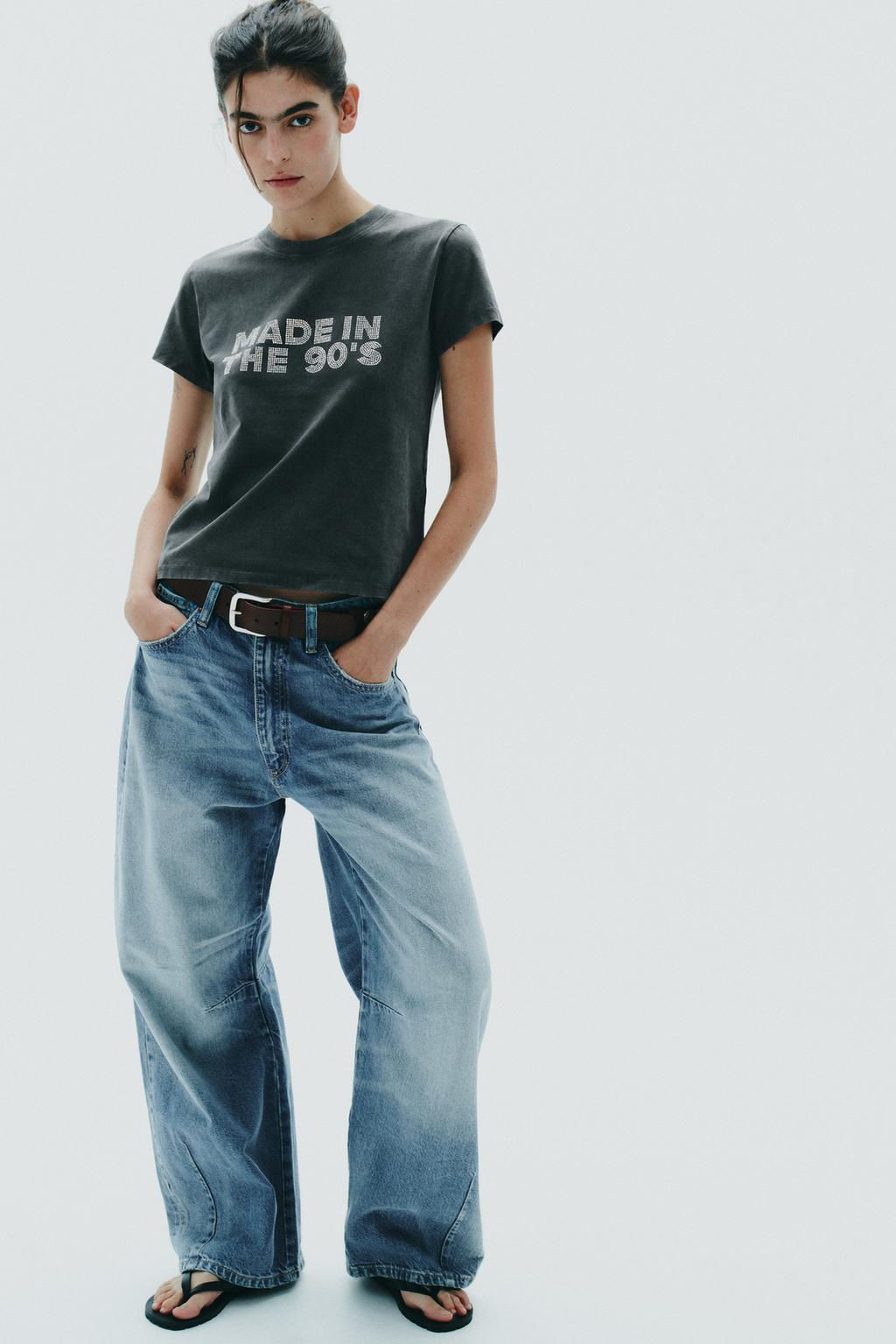 WASHED-EFFECT RHINESTONE T-SHIRT