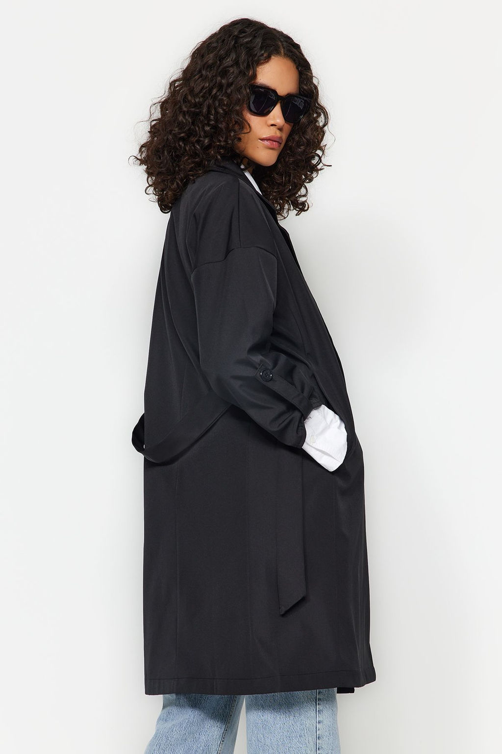 Trendyolmilla Bej Oversize Kusakl? Su Itici Uzun Trenckot TWOAW24TR00019  фото 15