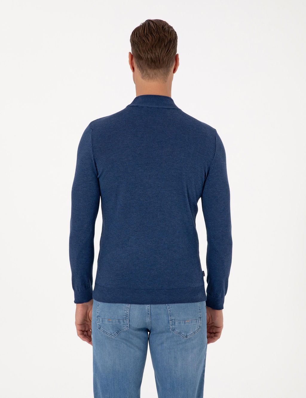 _ndigo Melanj Slim Fit Yar_m Bal_k__ Yaka Basic Triko Kazak