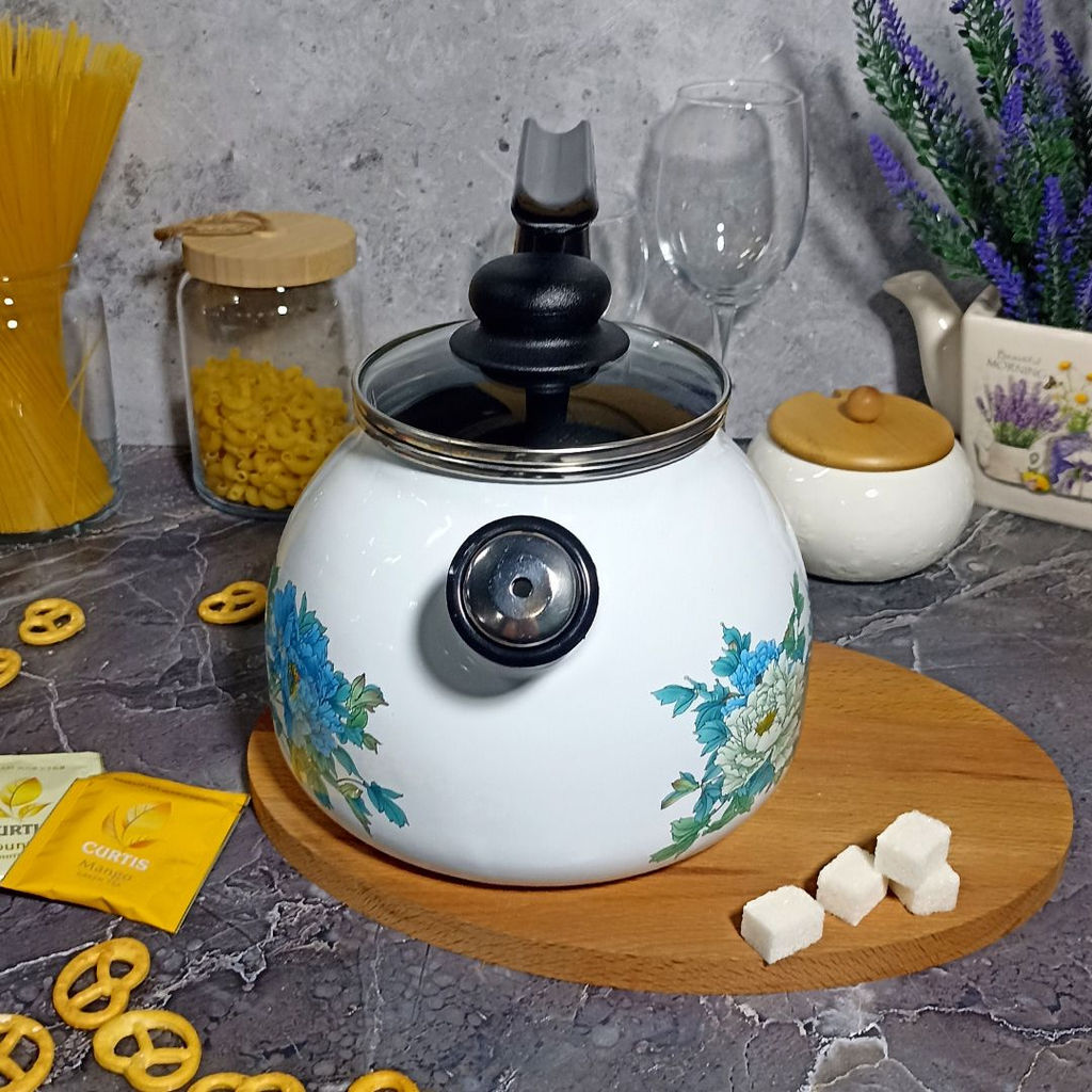 Чайник для плиты 3,0л сф.со св. "Голубой лотос" белосн. 4с209я