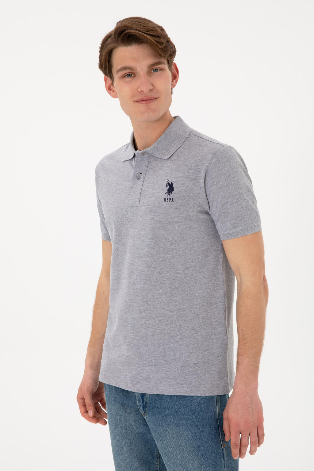 Erkek Slim Fit Polo Yaka Gri Melanj Basic Ti__rt Sepette S_rpriz _ndirim - U.s. polo assn фото 4