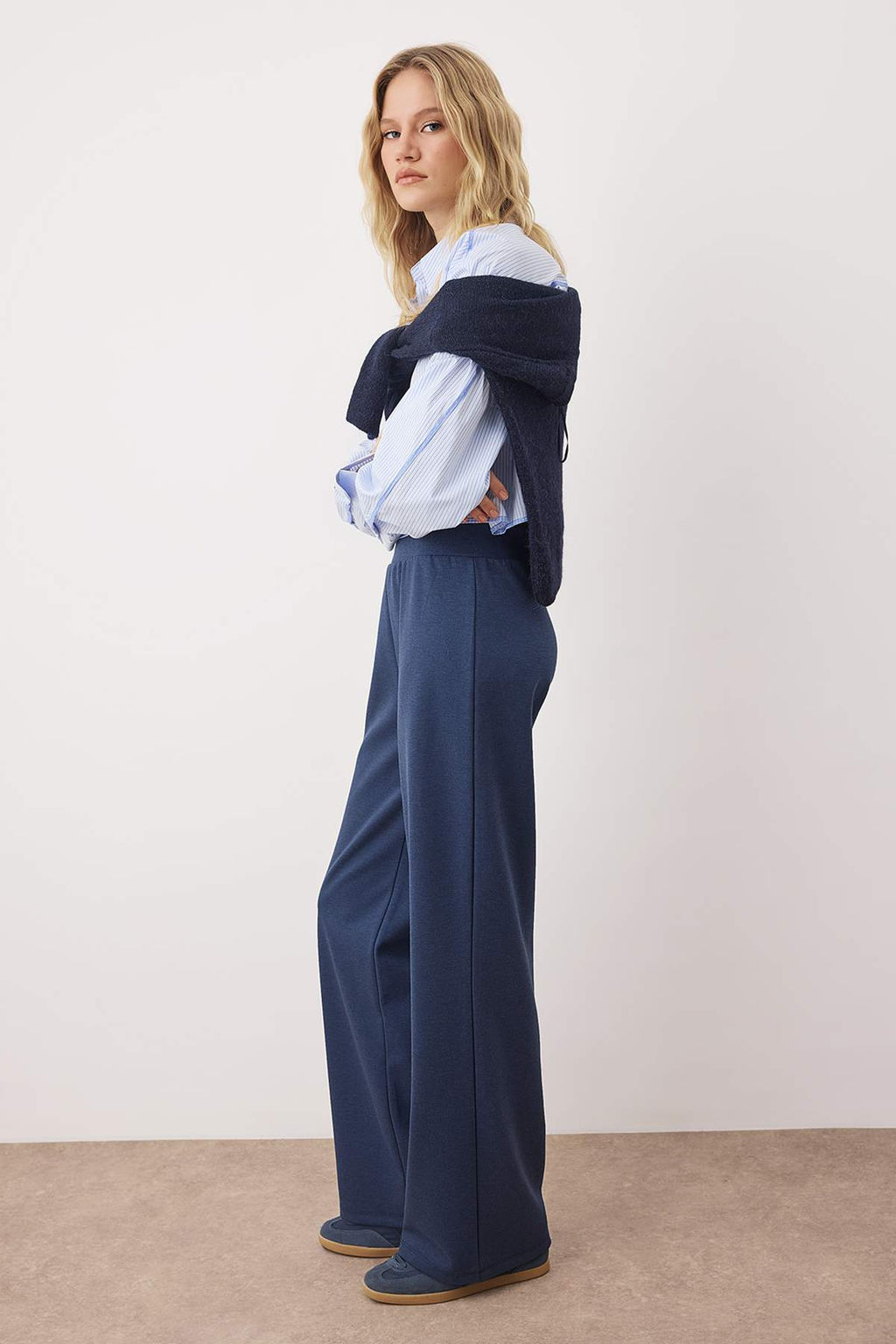 Lacivert More Sustainable Normal Bel Wide Leg Esnek Orme Pantolon TWOAW26PL00103 - Trendyolmilla фото 2