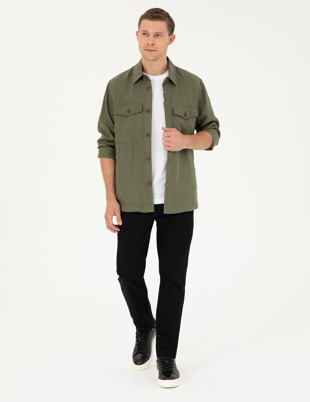 Haki Regular Fit %100 Keten G_mlek Ceket