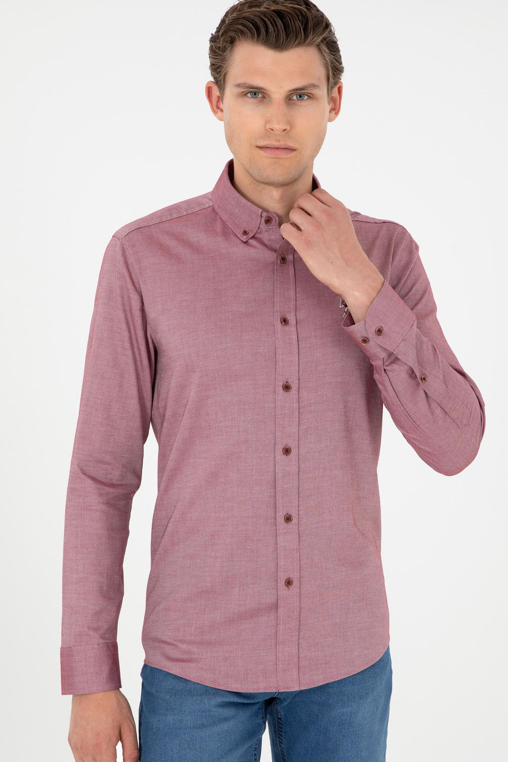 Мужская бордово-красная базовая рубашка с длинным рукавом Неожиданная скидка в корзине - U.s. polo assn фото 3