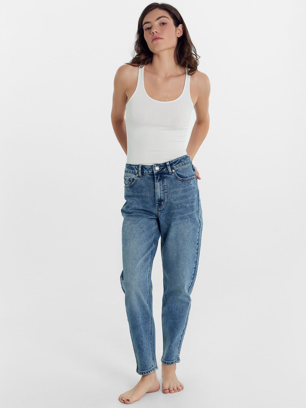 Брюки женские джинсовые mom fit синие синий 2024-DTW404-1