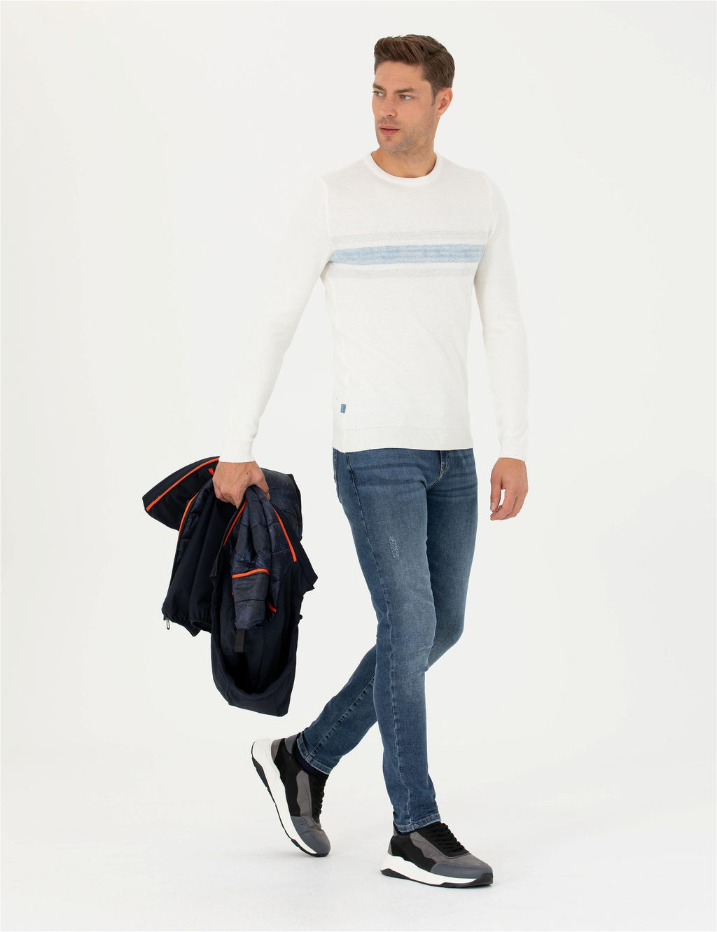 Ekru Slim Fit Fermuarl_ Dik Yaka Triko Kazak - Pierre cardin фото 2