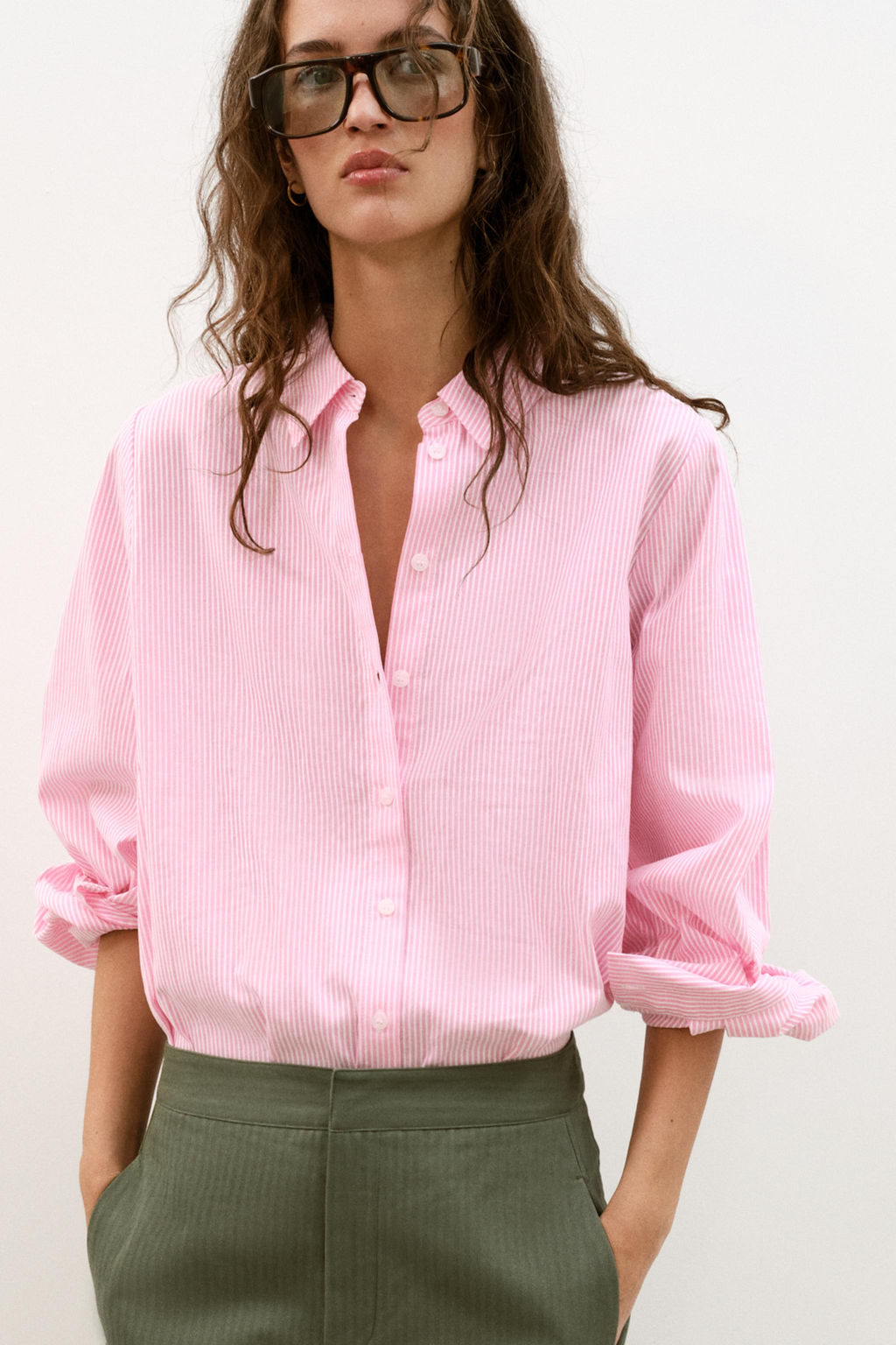 CAMISA ALGOD?N RAYAS / Rosa / Blanco - Zara фото 13