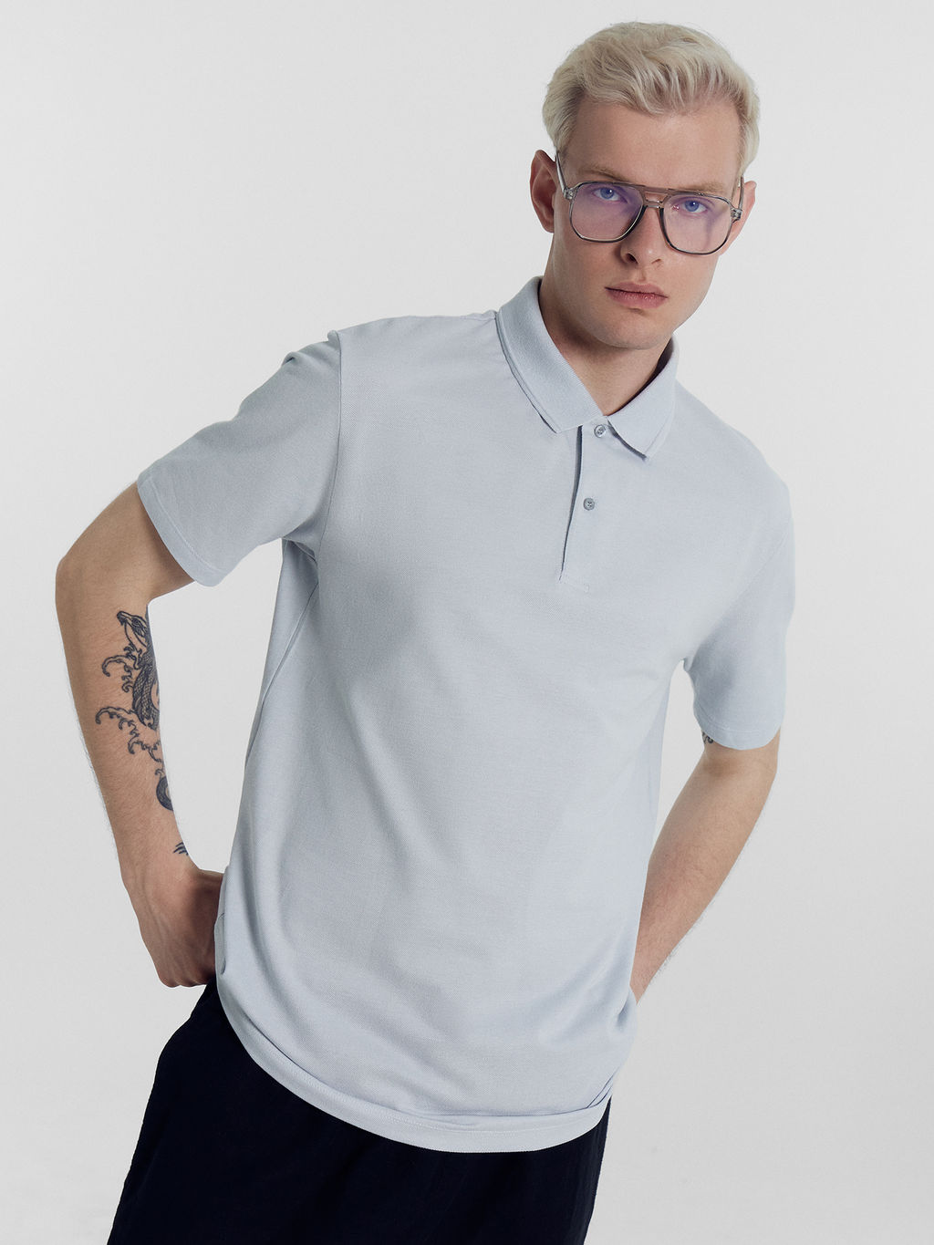 Поло мужское в сером цвете туман 111838/1