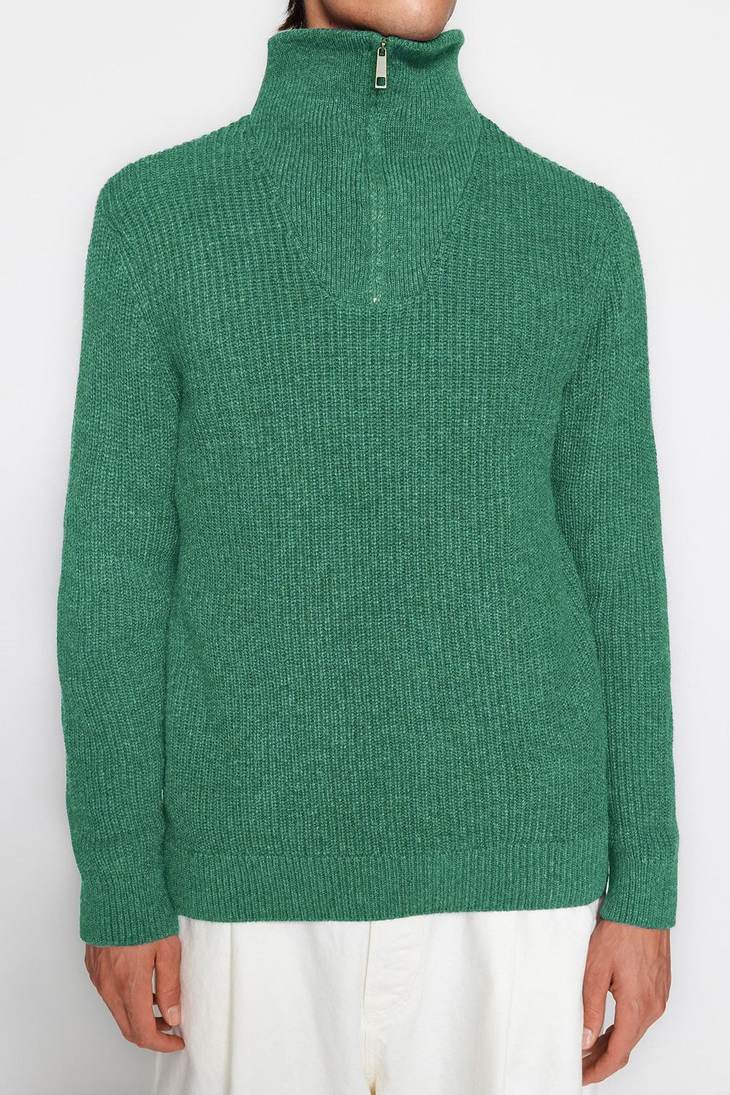 TRENDYOL MAN Ekru Regular Fit Yunlu Fermuarl? Bal?kc? Yaka Triko Kazak TMNAW22KZ0347 - Trendyolmilla фото 4