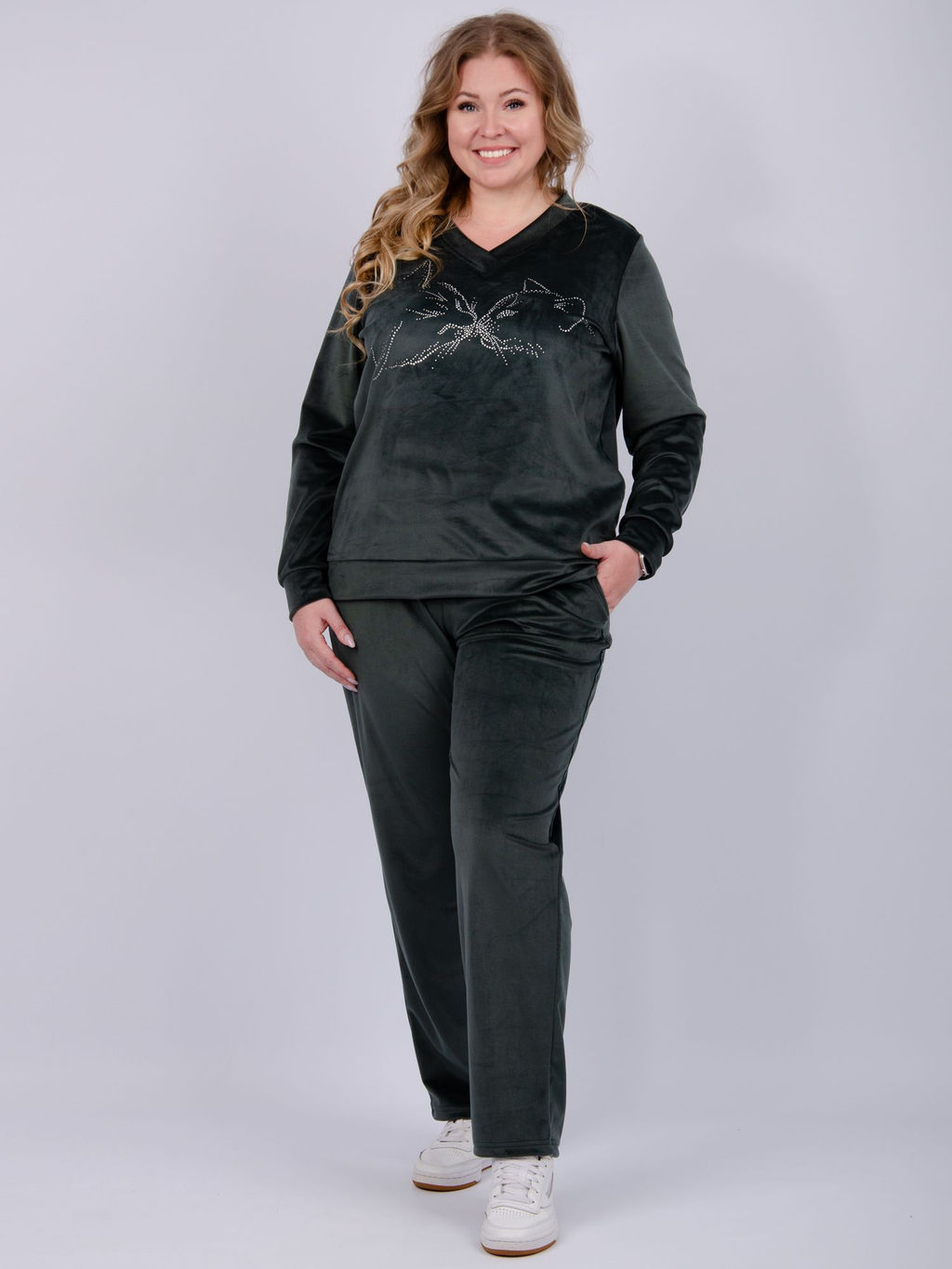 Костюм Велюр 5 тёмно-серый, велюр - Малина фото 23