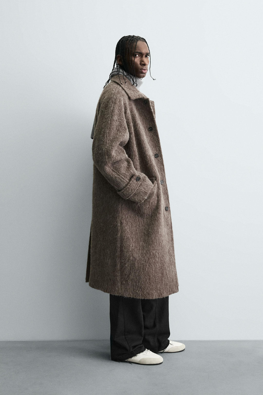 COAT WITH FAUX FUR WOOL BLEND