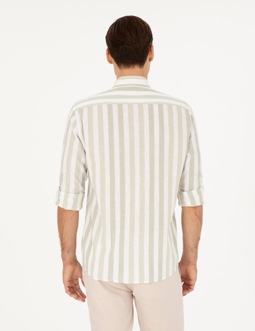 Рубашка Pierre Cardin Regular Fit зеленая с примесью льна