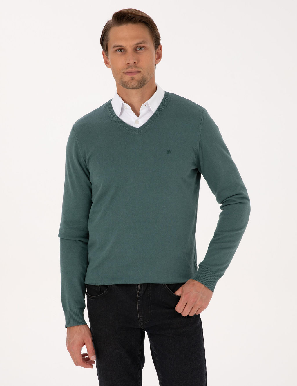 Ye_il Slim Fit V Yaka Basic Triko Kazak - Pierre cardin фото 3
