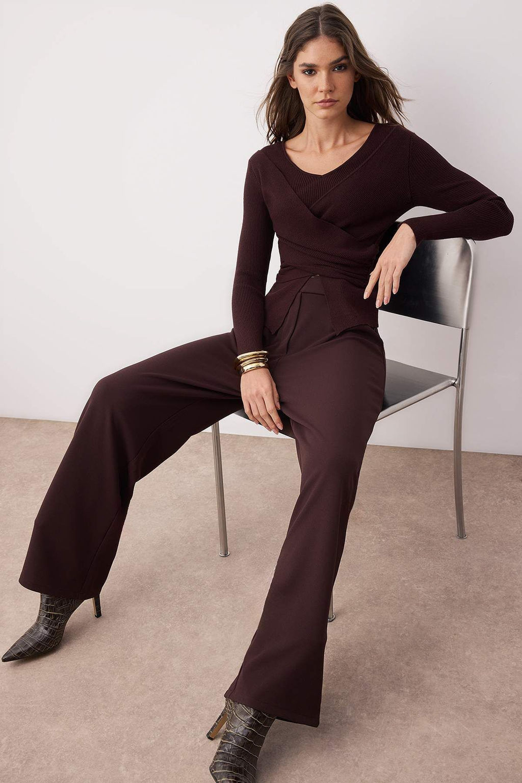 Kahverengi Premium Iplik/Ozel Iplik Fitted/Vucuda Oturan Ustu Drape Triko Kazak TWOAW26KZ00061 - Trendyolmilla фото 2