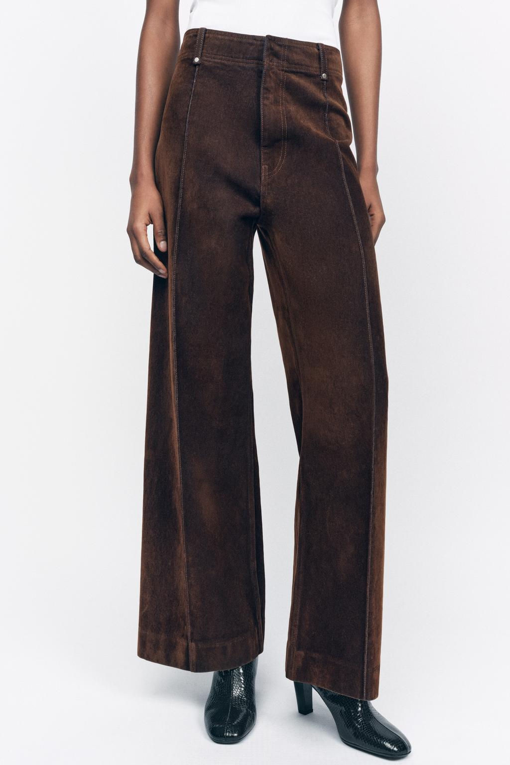 ZW COLLECTION WIDE-LEG HIGH-WAIST FLOCKED JEANS - Zara фото 5