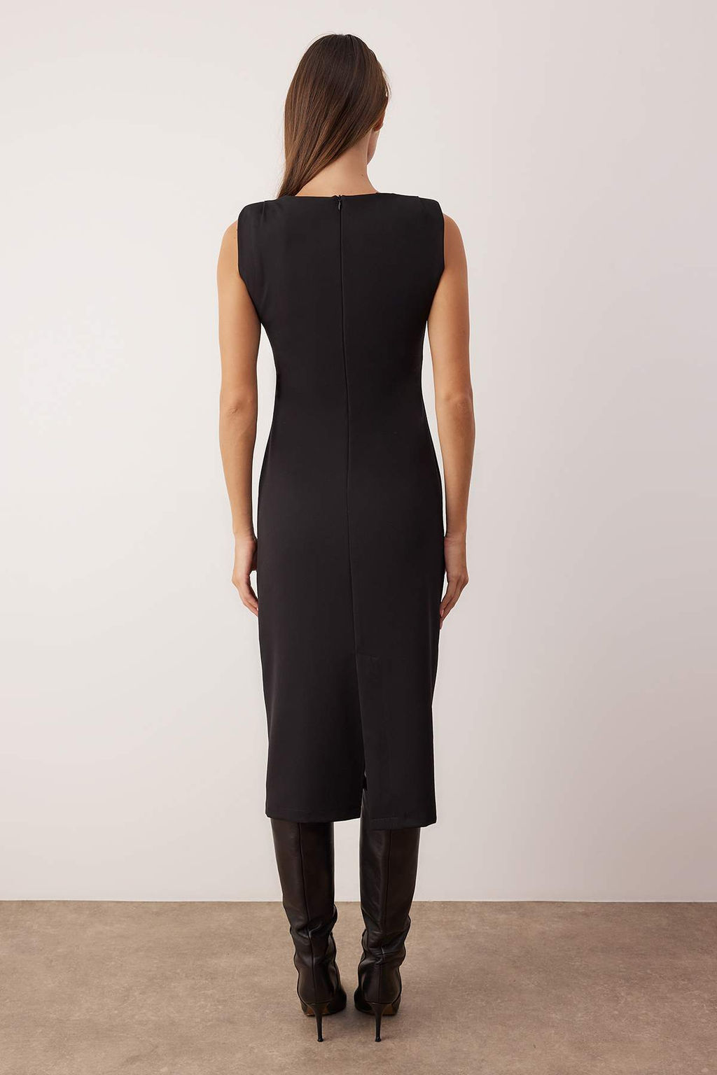 Siyah Duz Vucudu Saran Midi Dokuma Elbise TWOAW26EL00285 - Trendyolmilla фото 4