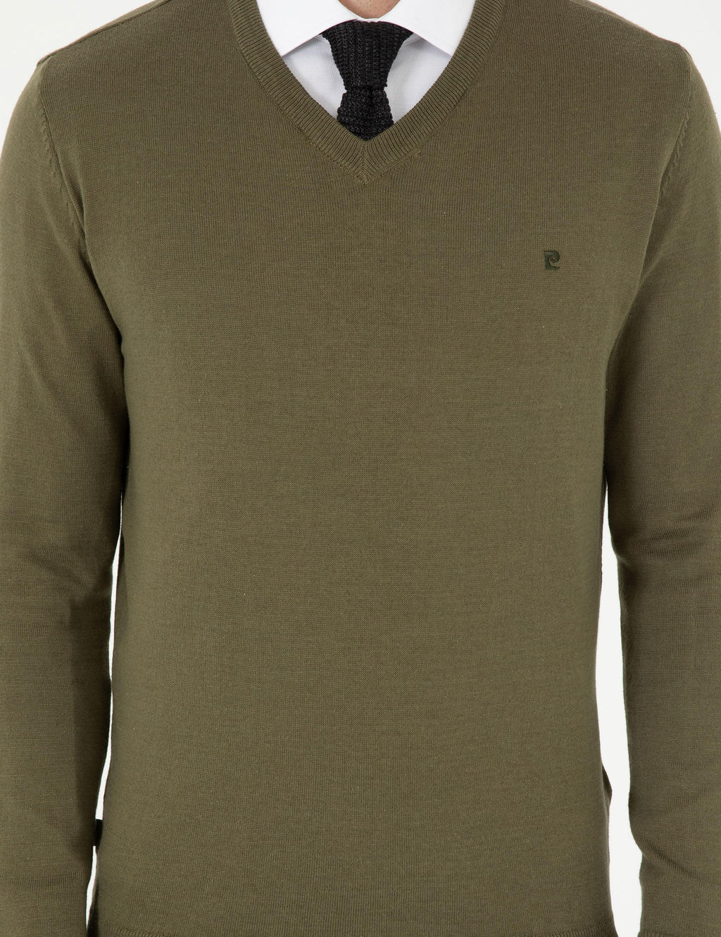 Koyu Haki Slim Fit V Yaka Basic Triko Kazak - Pierre cardin фото 6