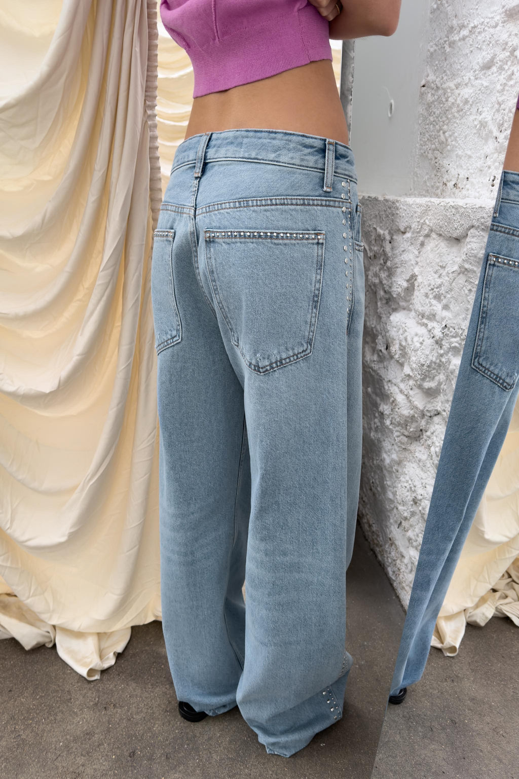 JEANS TRF EXTRA WIDE LEG TACHAS TIRO ALTO / Azul claro - Zara фото 4