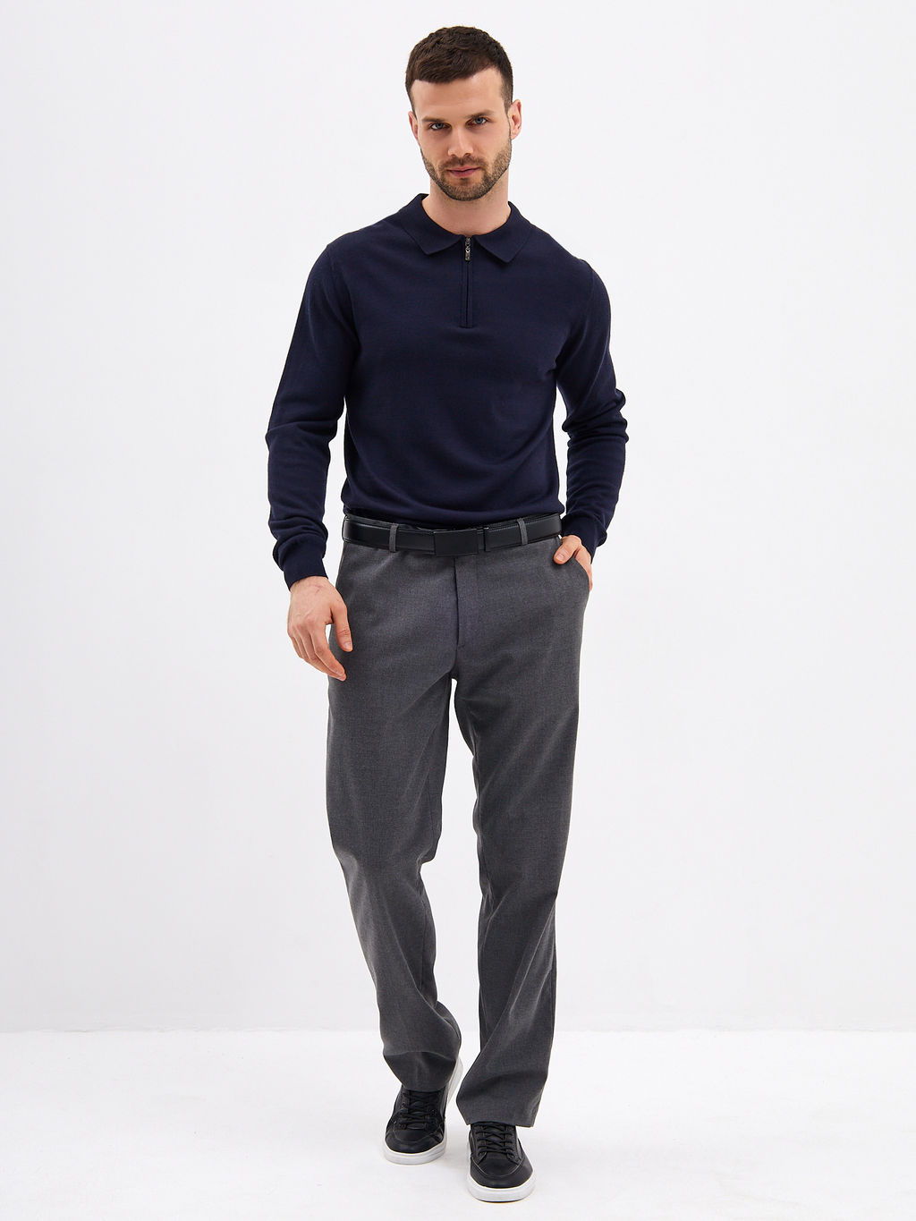 Джемпер мужской с воротником поло GREG G129-AN231909А (т. синий)