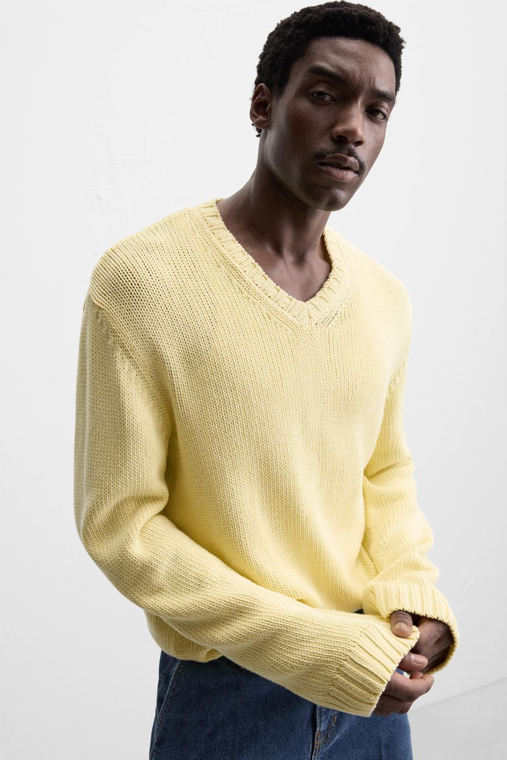 V-NECK SWEATER WITH TEXTURED WEAVE - Zara фото 5