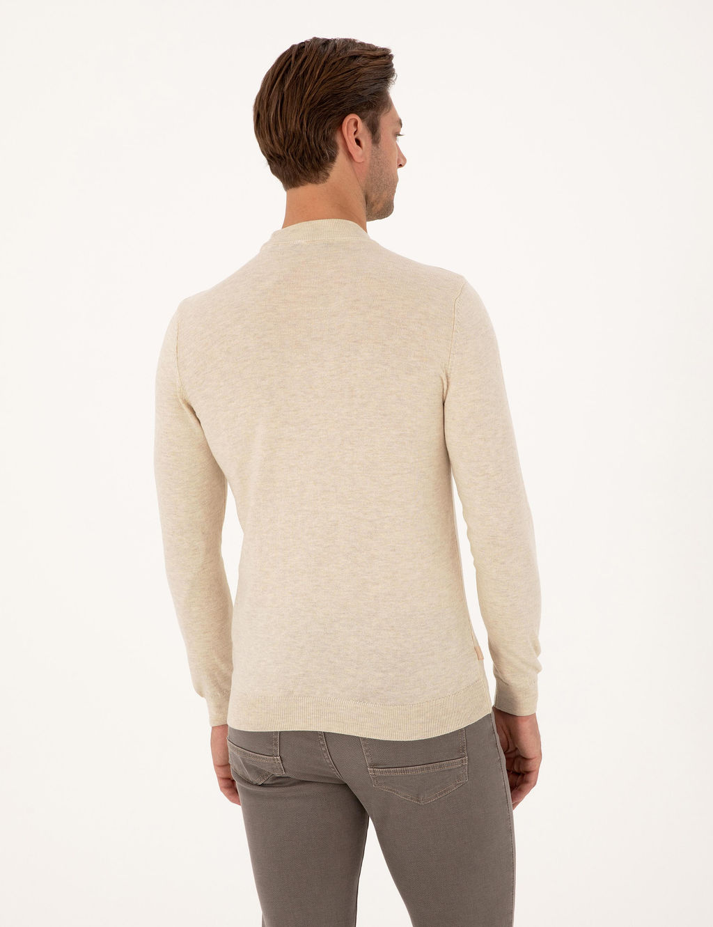 Krem Melanj Slim Fit _eyrek Yaka Basic Triko Kazak - Pierre cardin фото 5