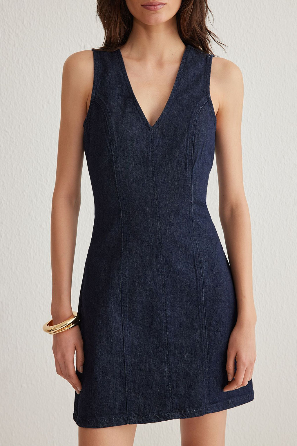 Koyu Mavi V Yaka Mini Denim Elbise TWOSS25EL00151