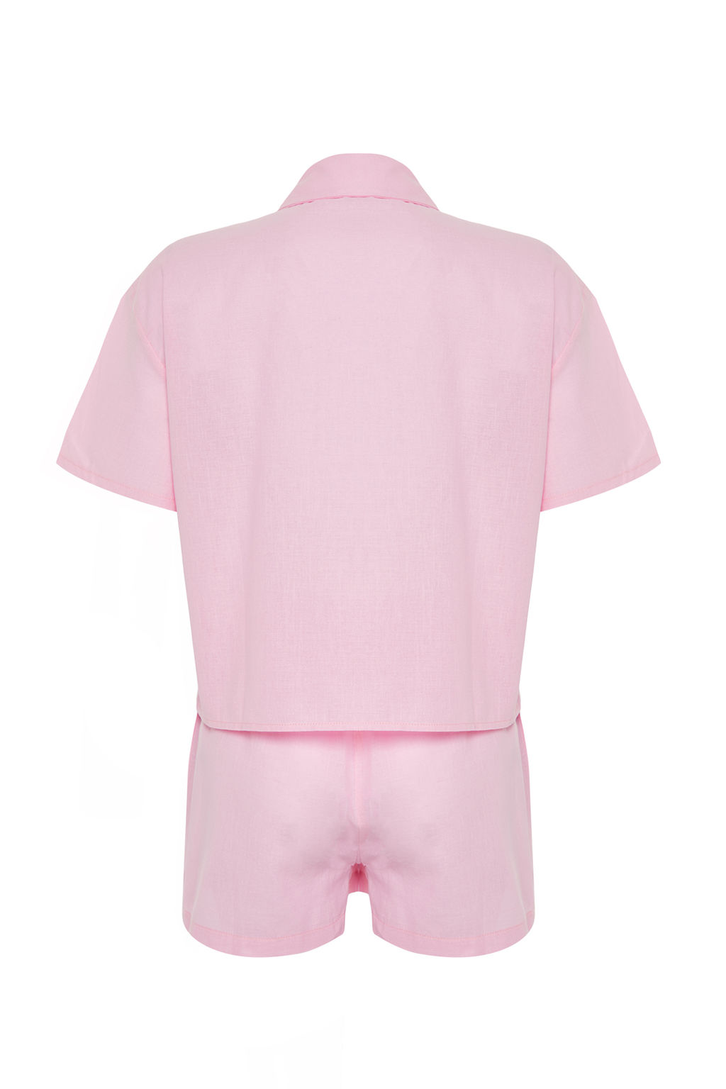 Trendyolmilla Pembe %100 Pamuklu Cep F?rf?r Detayl? Sortlu Dokuma Pijama Tak?m? THMSS24PT00150