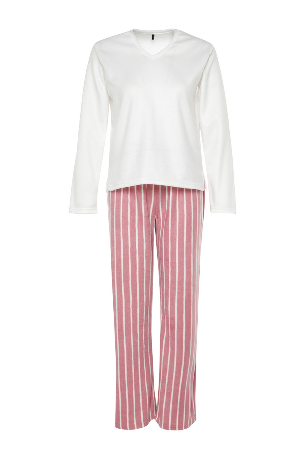 Trendyolmilla Beyaz Cizgili Polar K?sl?k Orme Pijama Tak?m? THMAW24PT00031 фото 7