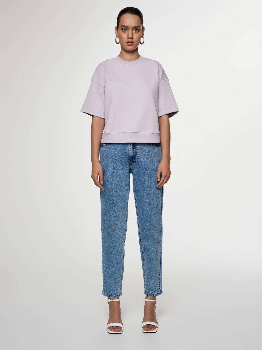CONTE Комбинированная футболка из футера c вставками в рубчик LD 2573 lavender