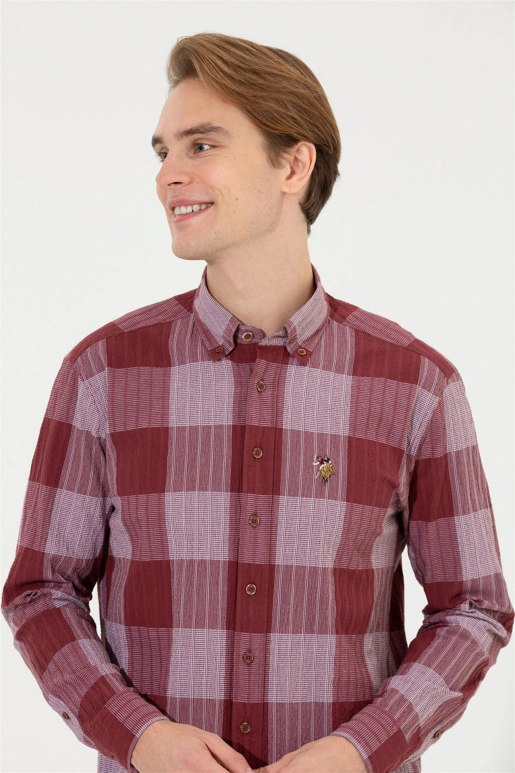 Рубашка мужская U.S. Polo Assn в шотландскую клетку красная  фото 10
