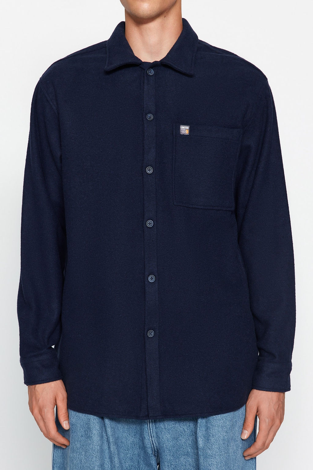 TRENDYOL MAN Lacivert Oversize Fit Gomlek Yaka Etiket Detayl? Kase Gomlek TMNAW24GO00015 - Trendyolmilla фото 5