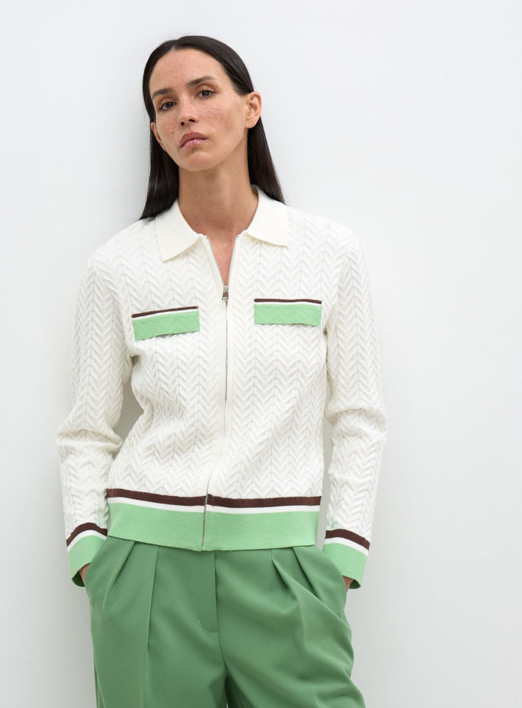 Conso/KCL 240709 - milk/green apple Кардиган женский  фото 5