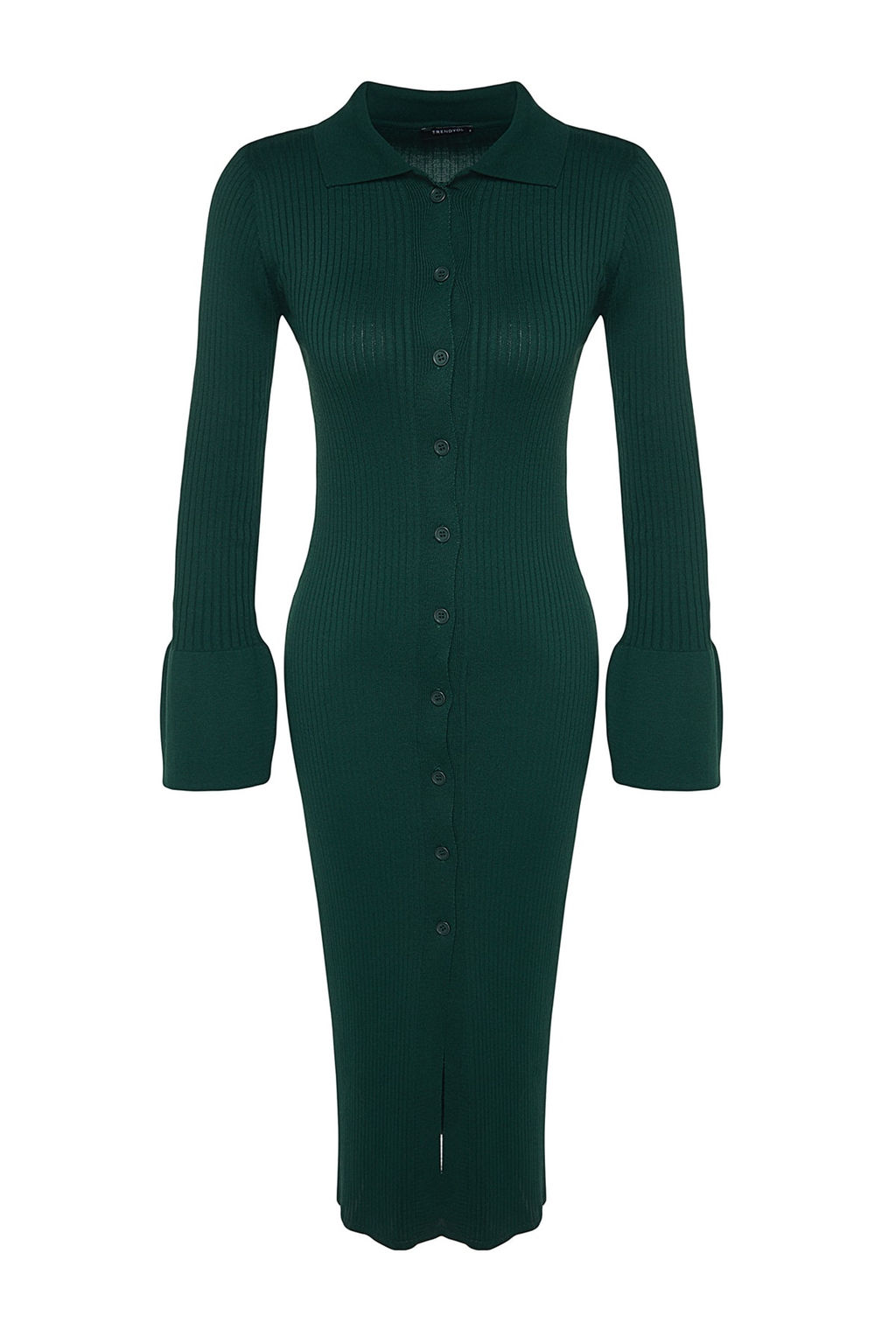 TRENDYOLMILLA Zumrut Yesili Maxi Triko Kol Detayl? Polo Yaka Elbise TWOAW24EL00046  фото 6