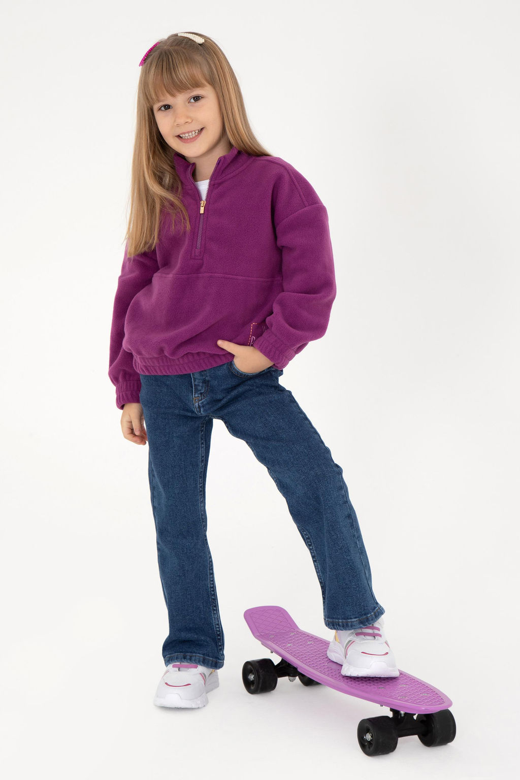 Фиолетовый флисовый свитшот для девочек с половиной молнии Неожиданная скидка в корзине - U.s. polo assn фото 2